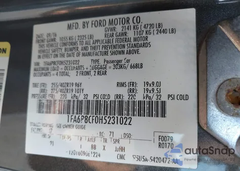 2017 Ford Mustang Gt z USA, uszkodzony, nr VIN 1FA6P8CF0H5231022